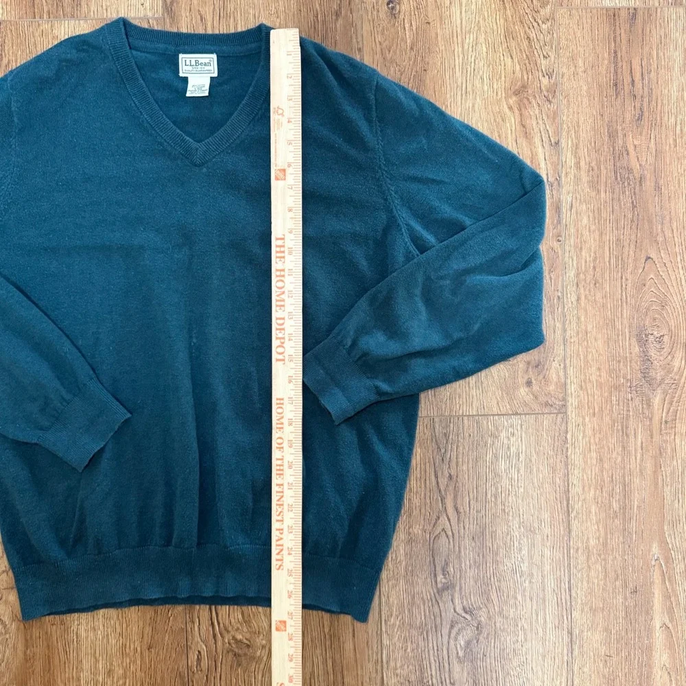 VTG LL Bean Men's‎ Large Dark Green Cashmere Cotton Pullover V-Neck knit Sweater